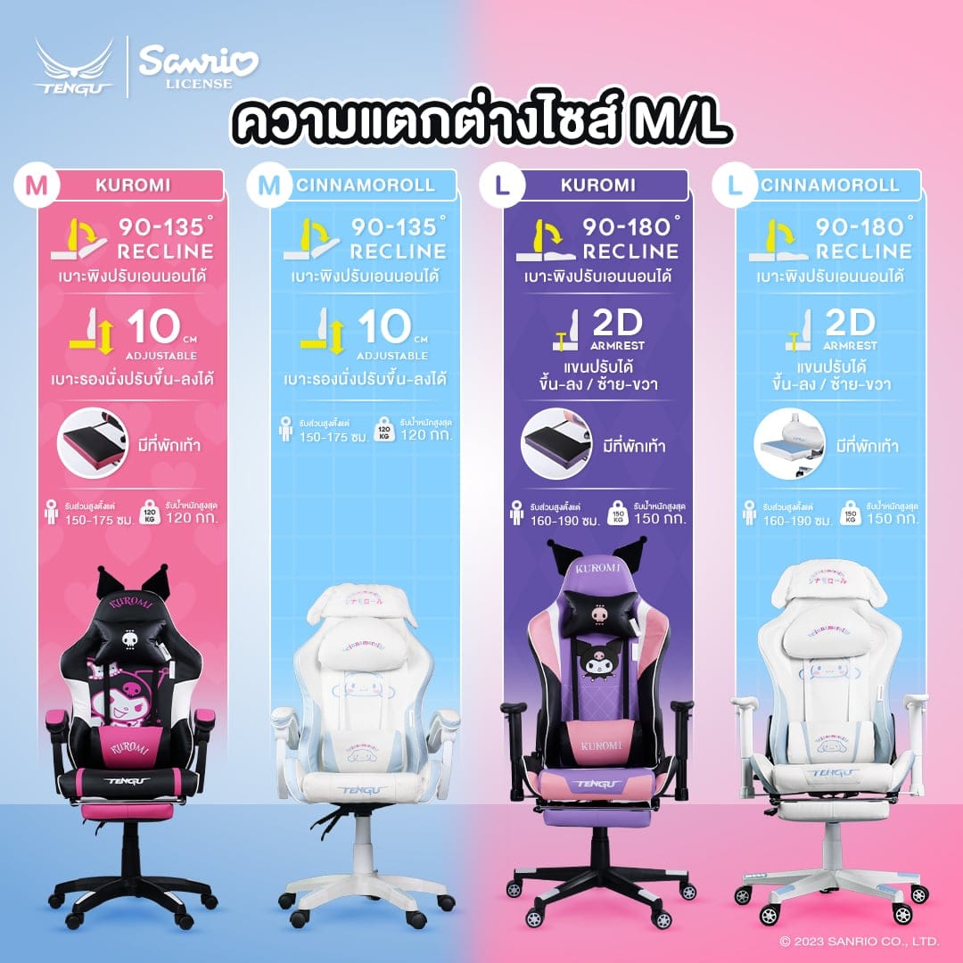 เก้าอี้เกมมิ่ง TENGUGAMINGGEARS รุ่น SANRIO KUROMI (CH-KR-PPL) SIZE-L สีชมพูม่วง เบาะหนัง_5